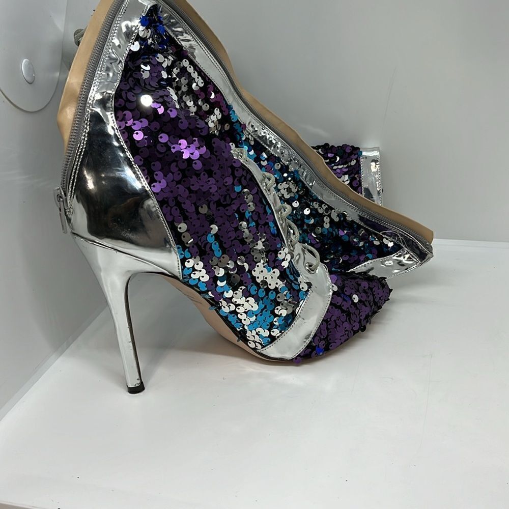 Sequin Lace-Up Pointed Toe Heels in Purple and Blue - Picture 5 of 8